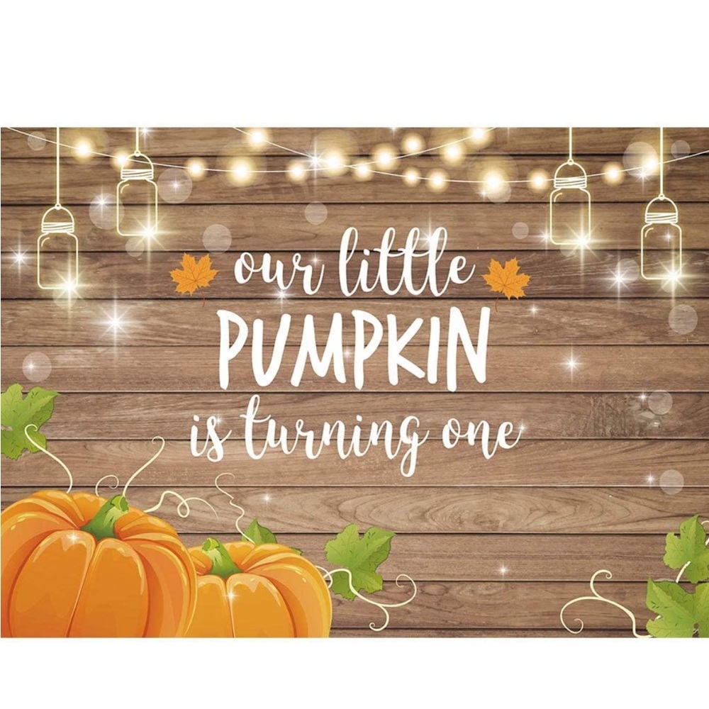 Rustic Wood Themed Backdrop ‘Our Little Pumpkin is Turning One’ Party Decor